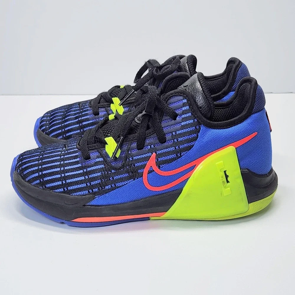 Nike LeBron Shoes Kids Size 2 Blue Black Neon Basketball Sneakers DD0424-405